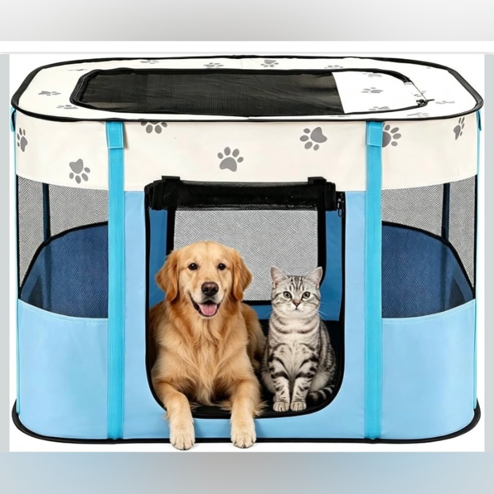 Collapsible Pet Cage Playpen with Zip Up Doors